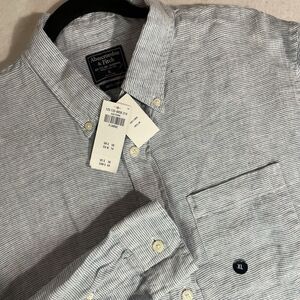 Abercrombie & Fitch Button Down Shirt Mens XL 100% Linen Blue Long Sleeve
